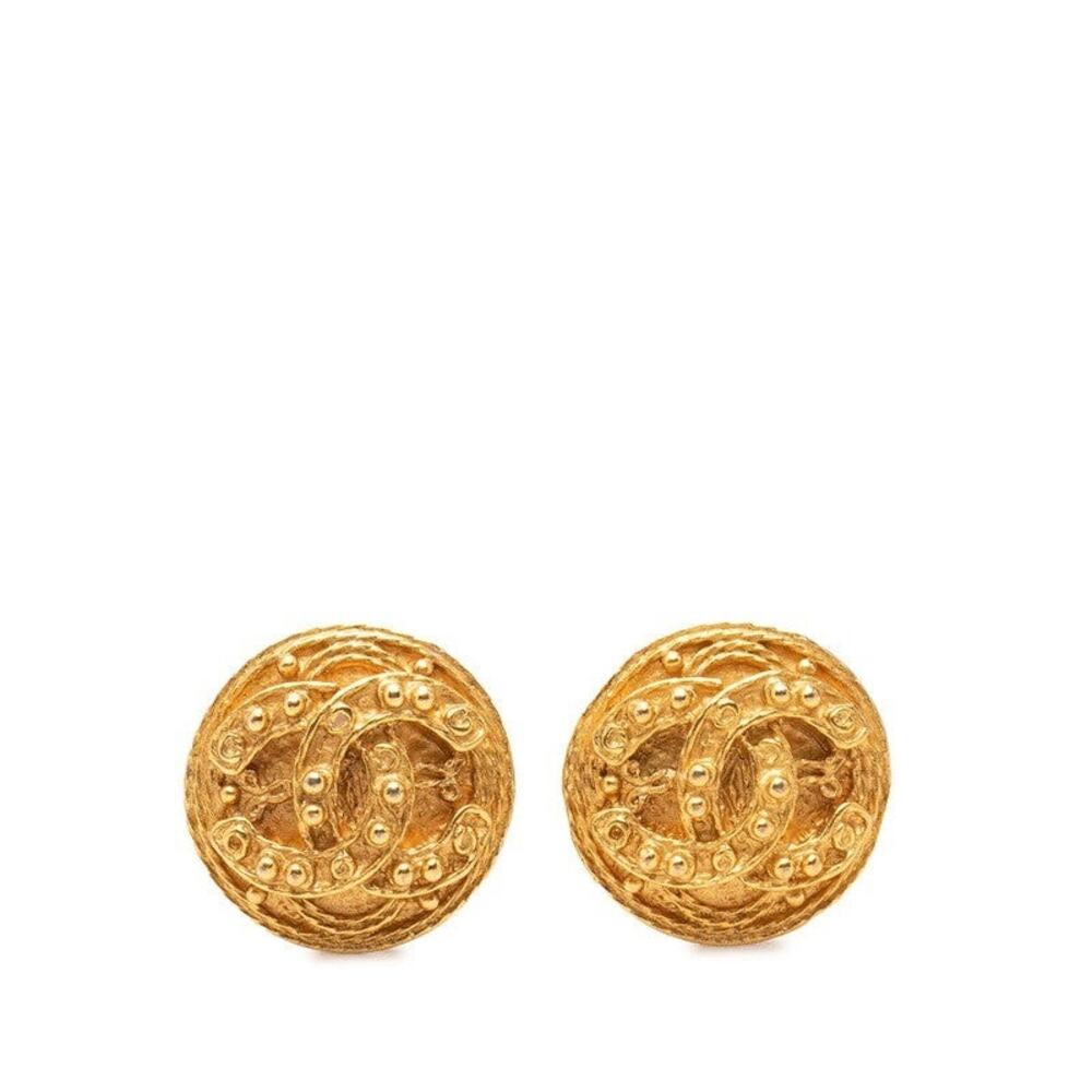 Chanel CC Logo Round Earrings 04A Gold Plated